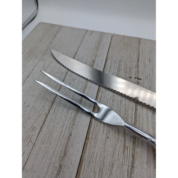 Vintage Forgecraft Set of 2 Carving Knife Meat Fork Stainless Steel Faux Antlers - Picture 3 of 8